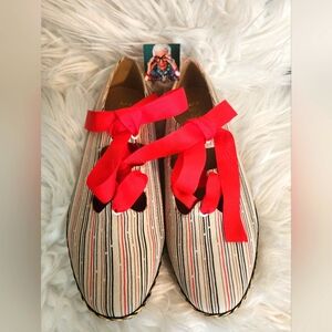 RaRa Avis Red Striped Loafers Flats Ribbon Tie Espadrille shoes SZ 8